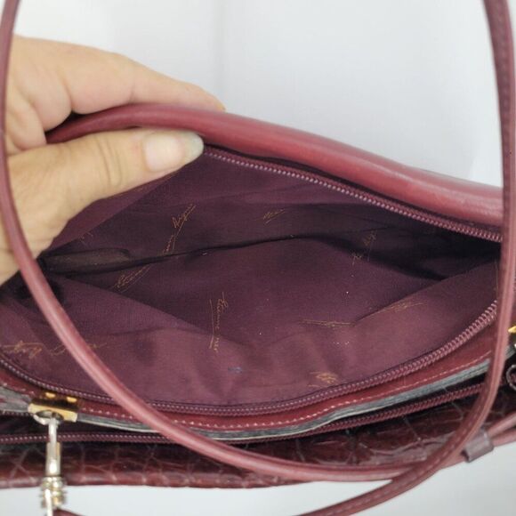 Vtg Oxblood Burgundy Wine Leather Embossed Croc Convertible Clutch Shoulder Bag - Picture 5 of 15